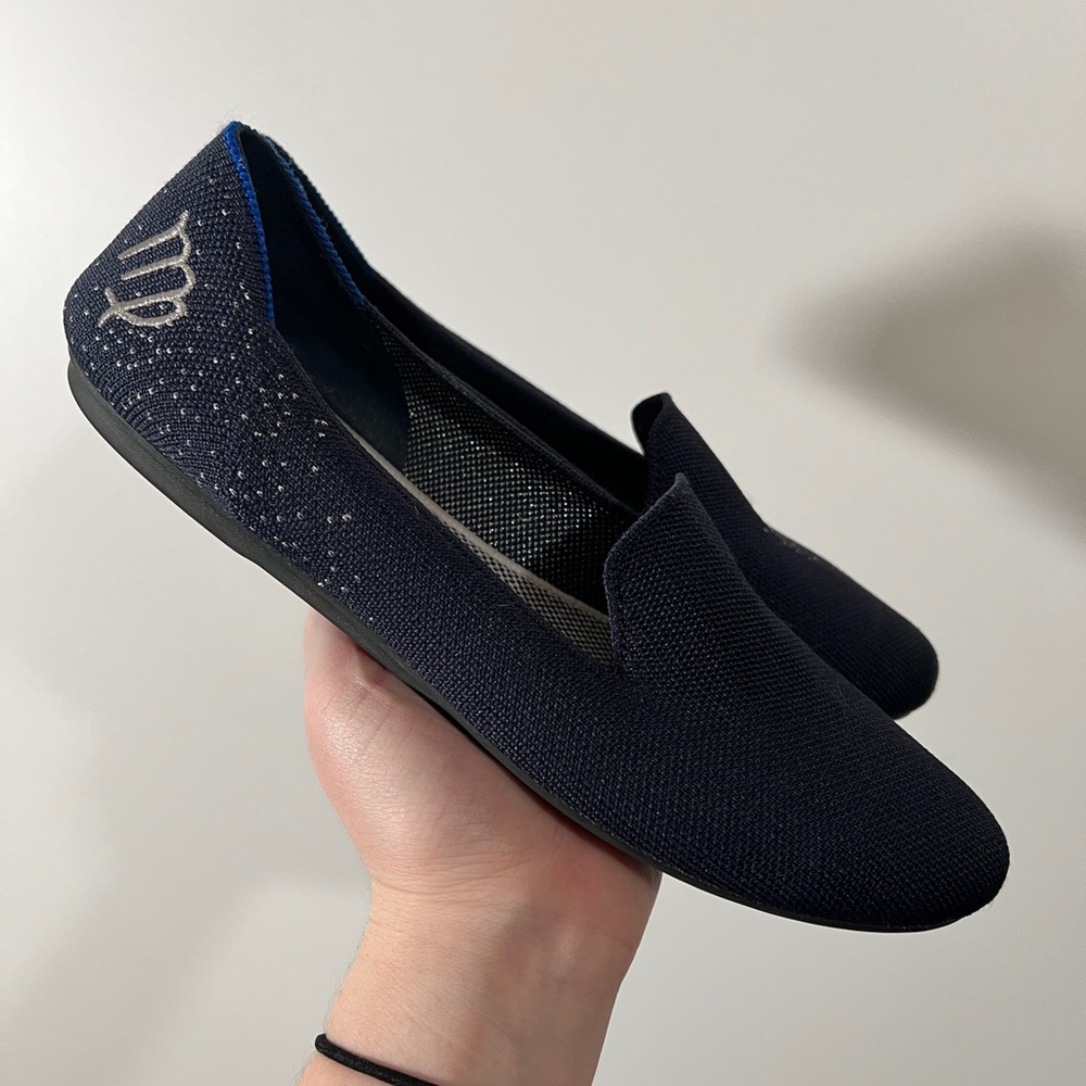 Rothy's Virgo Special Shimmer Navy Knit Loafers Sz 8.5